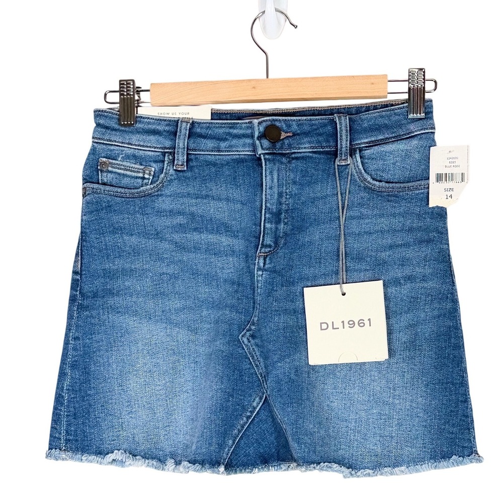 DL1961 Jenny Skirt Blue‎ Rose Denim Mini Skirt Size 14 NWT Raw Hem High Rise